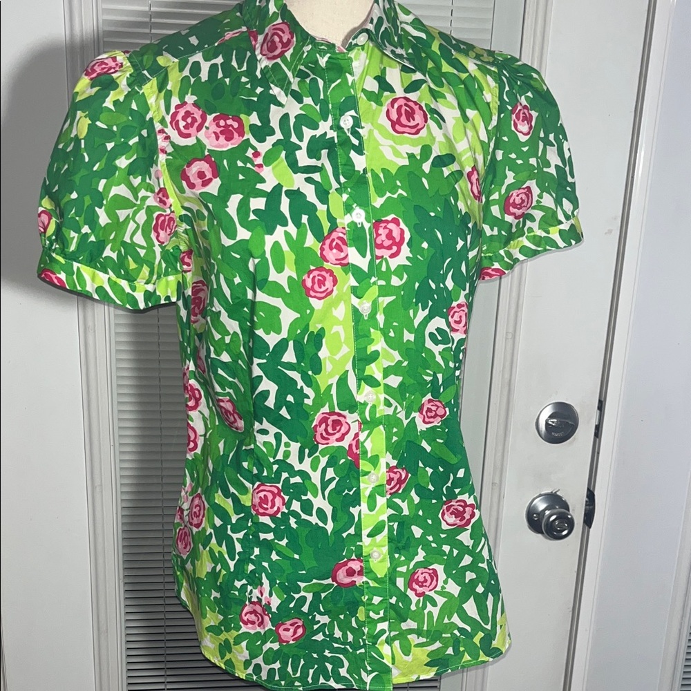 Lilly Pulitzer Green and Pink Floral Blouse